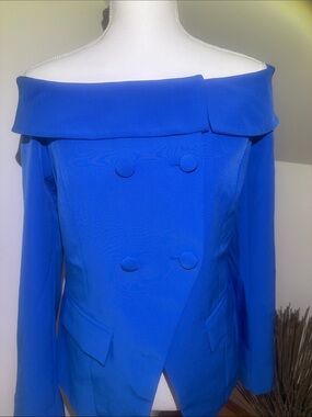New York & Co. Off-Shoulder Double-Breasted Women's Jacket in Royal Blue Size M